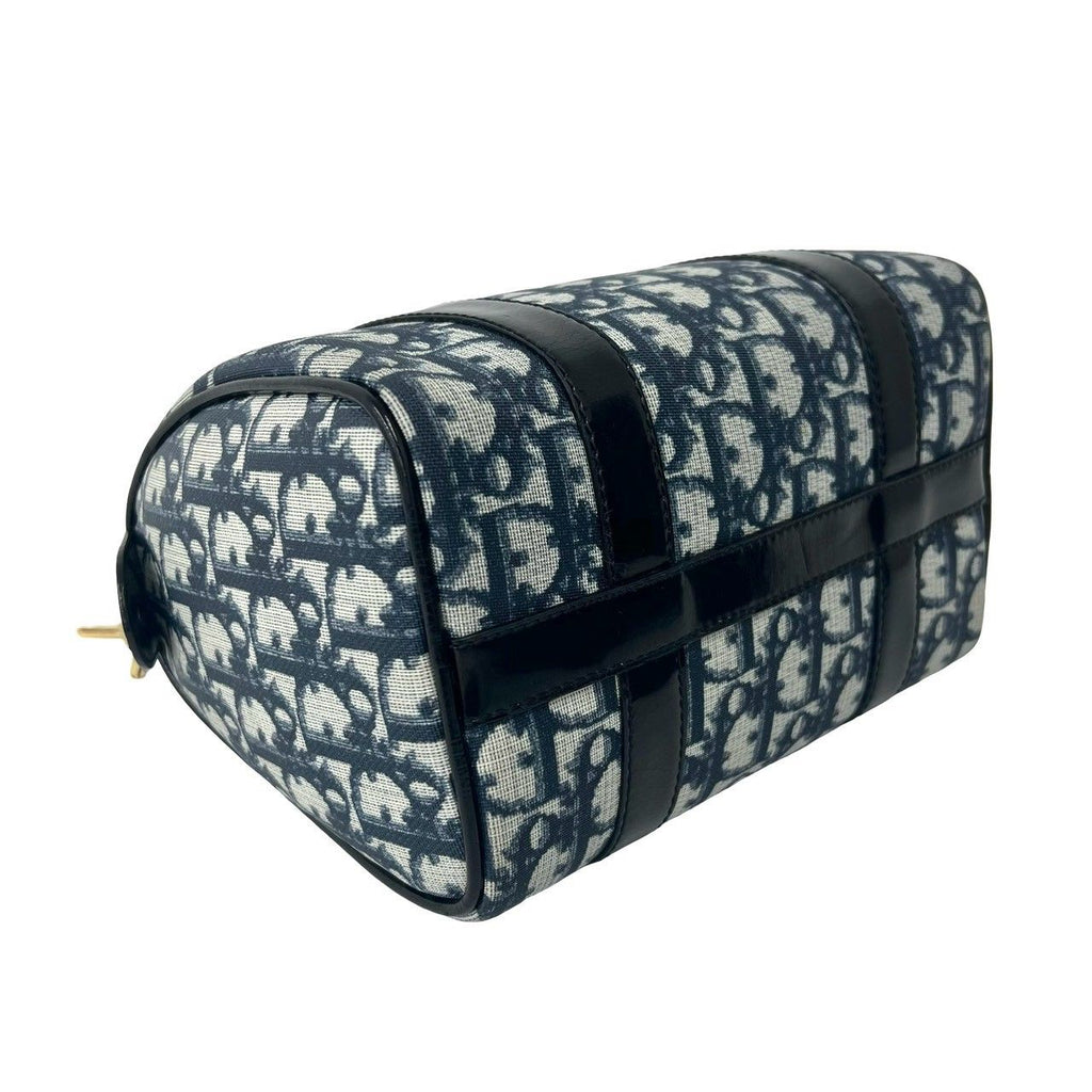 Dior Vintage Trotter Logo Leather Mini Boston Bag Navy — view 7