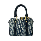 Dior Vintage Trotter Logo Leather Mini Boston Bag Navy — view 3