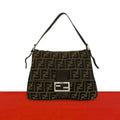 Fendi Vintage Mamma Bucket Zucca FF Logo Pattern Canvas Leather Shoulder Bag