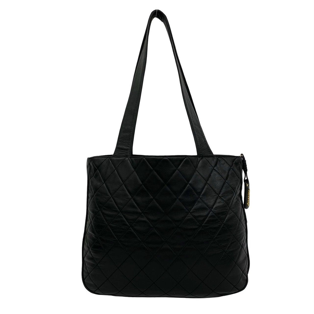 Chanel Quilted CC Logo Lambskin Tote Shoulder Bag Black — view 3