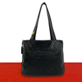 Chanel Quilted CC Logo Lambskin Tote Shoulder Bag Black