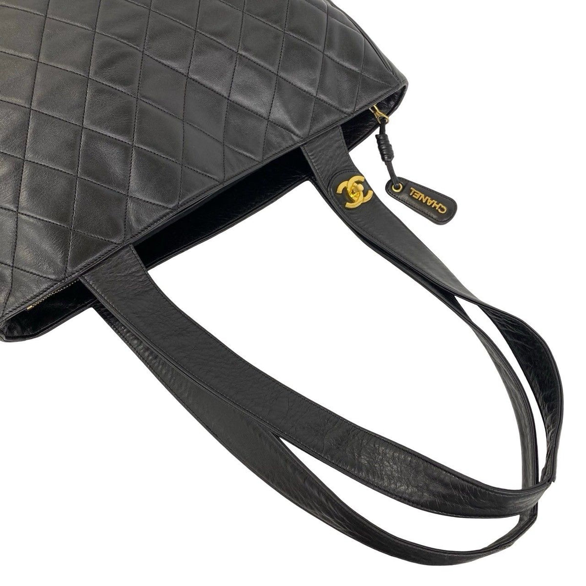 Chanel Quilted CC Logo Lambskin Tote Shoulder Bag Black — view 4