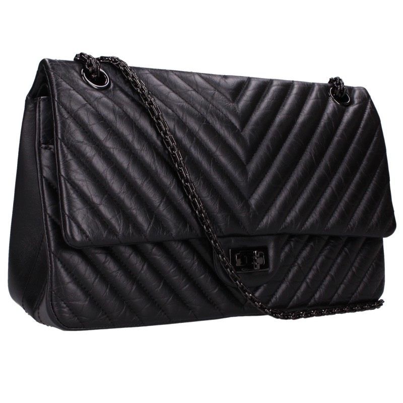 Chanel 2.55 Chevron Thor Black 23 Aged Calfskin Double Flap Chain Shoulder Bag