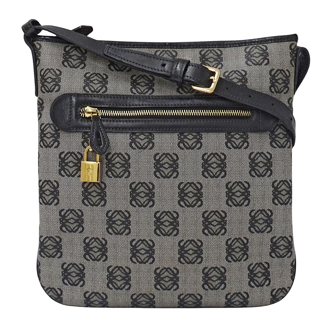Loewe Shoulder Bag Gray Black Anagram Pattern