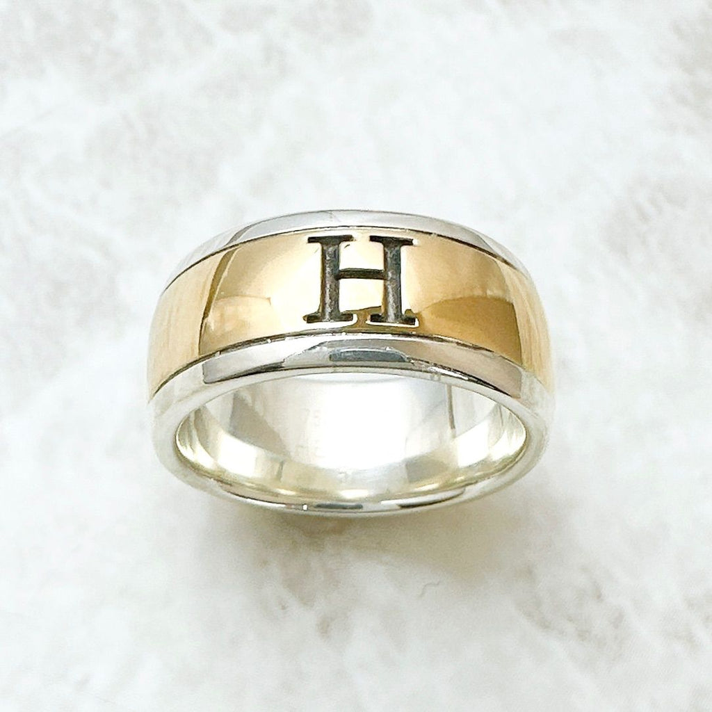 Hermes H Logo Yellow Gold Silver Ring — view 4
