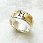 Hermes H Logo Yellow Gold Silver Ring — view 2