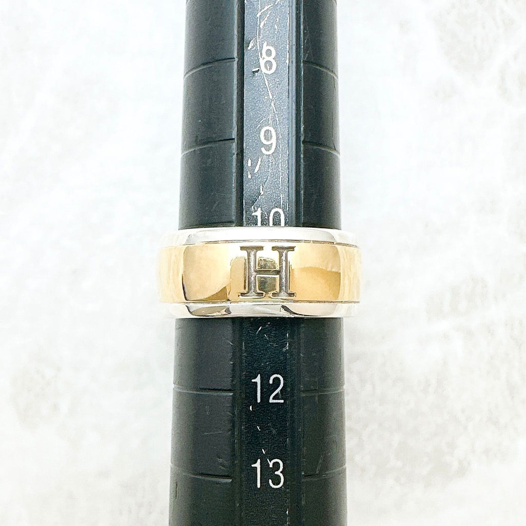 Hermes H Logo Yellow Gold Silver Ring — view 7