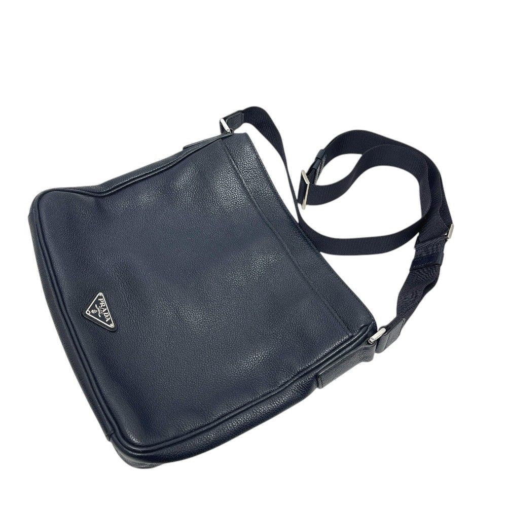 Prada Shoulder Bag Triangle Logo Leather Blue — view 6