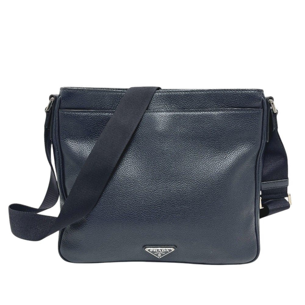 Prada Shoulder Bag Triangle Logo Leather Blue