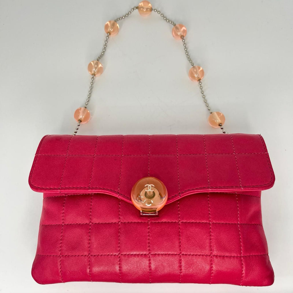 Chanel Choco Bar Ball Chain Shoulder Bag Shocking Pink Card