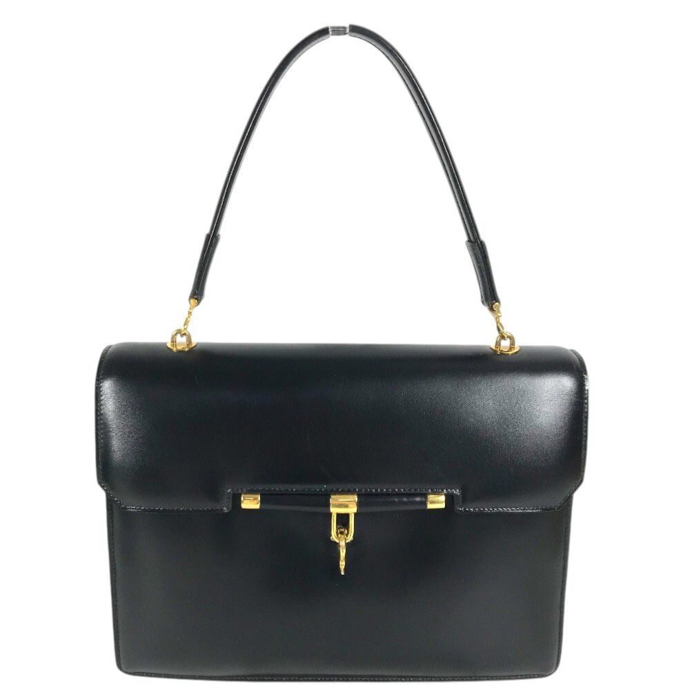 Hermes Handbag Paloniere Gold Box Calf Black Vintage Leather