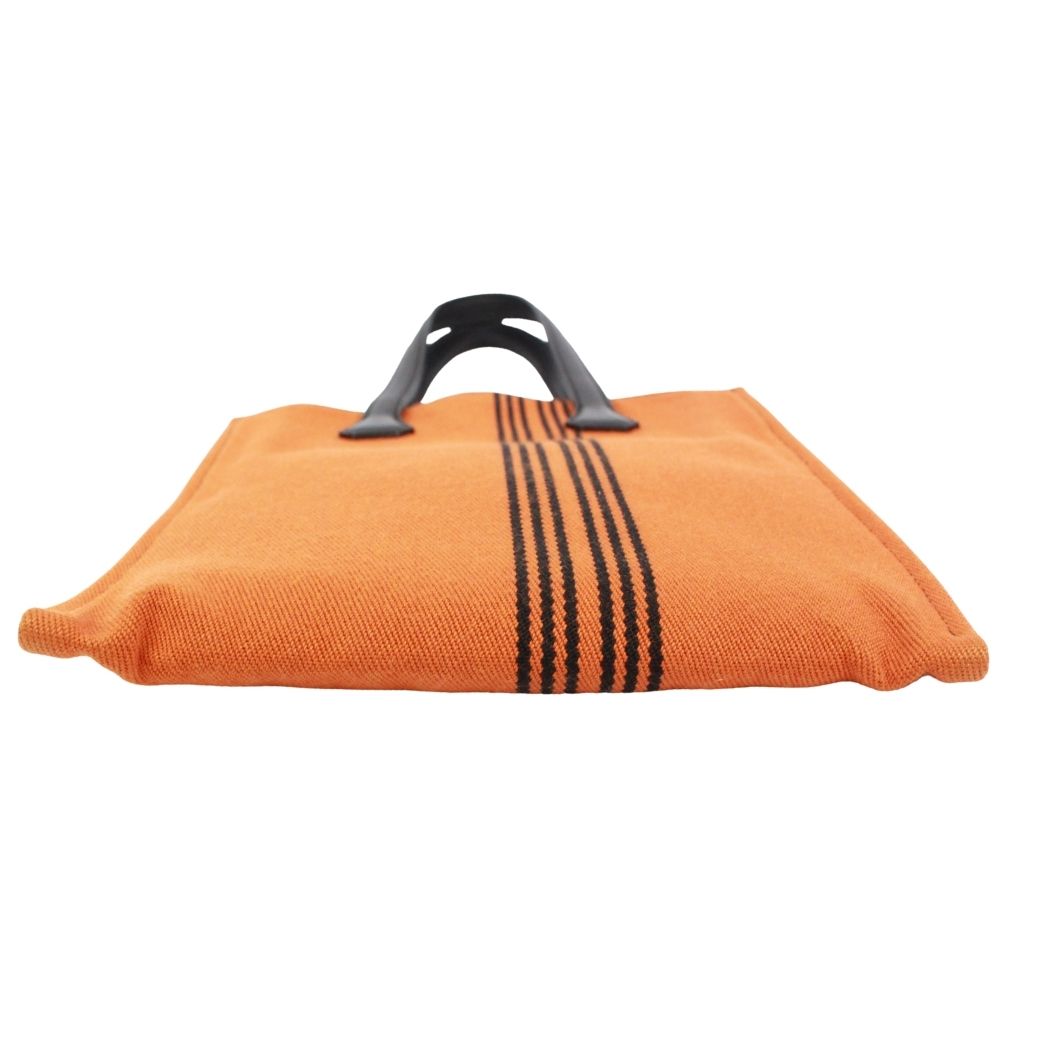 Hermes Potamos Cabas PM Leather Canvas Orange Black Tote Bag — view 4