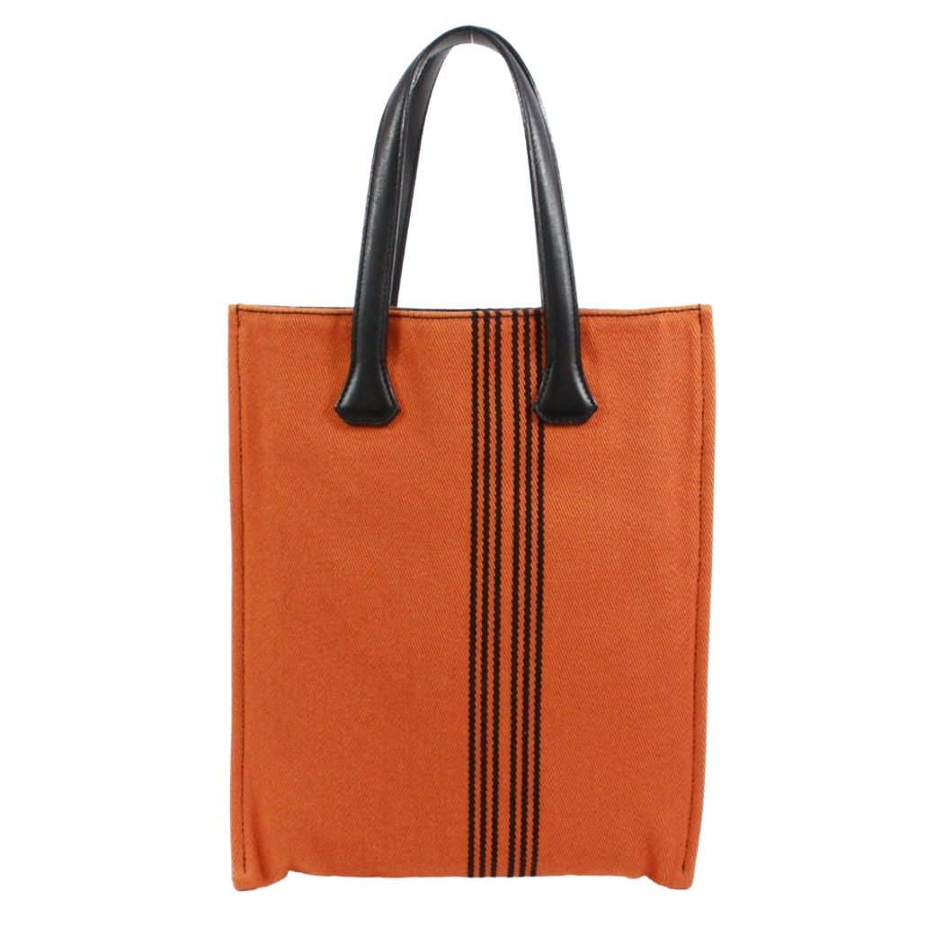 Hermes Potamos Cabas PM Leather Canvas Orange Black Tote Bag — view 3