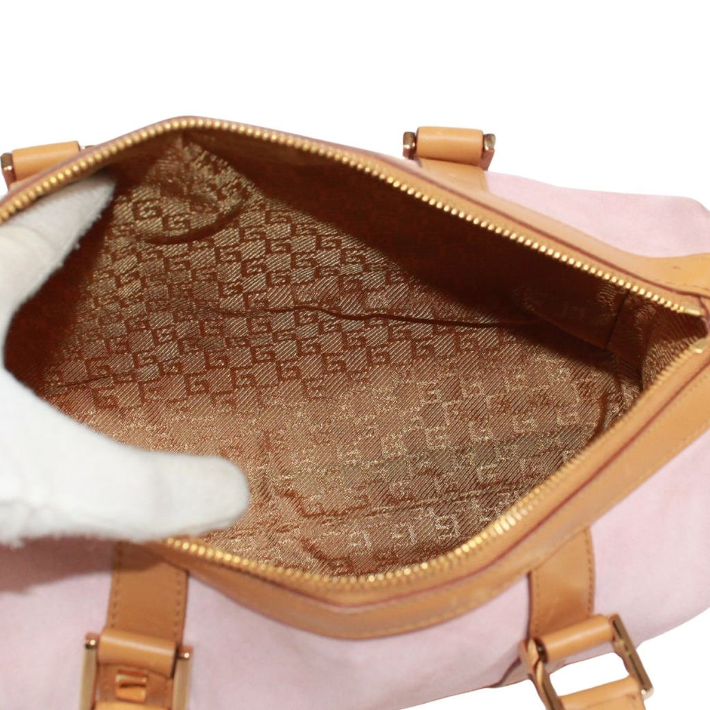 Gucci Mini Boston Bag Leather Suede Pink Beige Gold — view 8