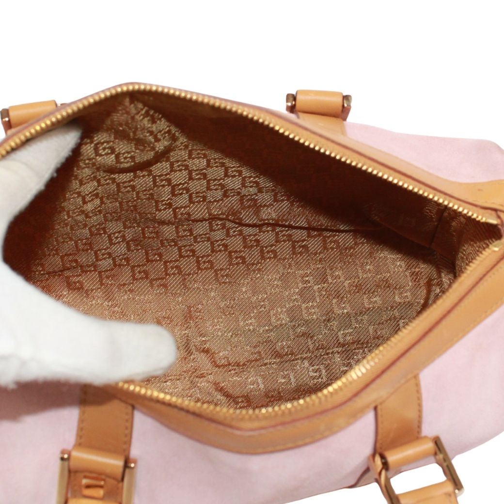 Gucci Mini Boston Bag Leather Suede Pink Beige Gold — view 8