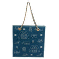 Chanel Icon Print Chain Leather Canvas Blue Shoulder Bag Gold