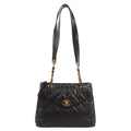 Chanel Quilted CC Logo Chain Caviar Leather Black Tote Bag Gold