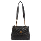 Chanel Quilted CC Logo Chain Caviar Leather Black Tote Bag Gold