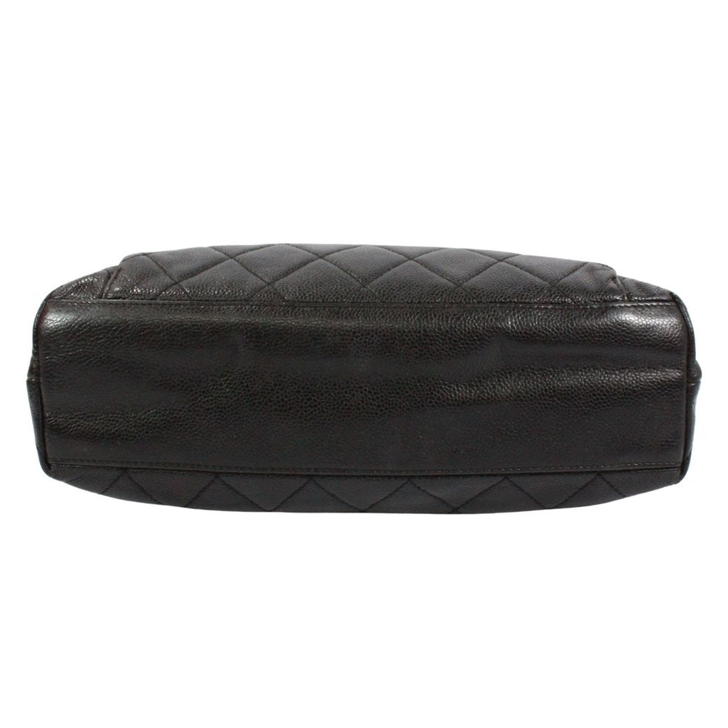 Chanel Quilted CC Logo Chain Caviar Leather Black Tote Bag Gold — view 4