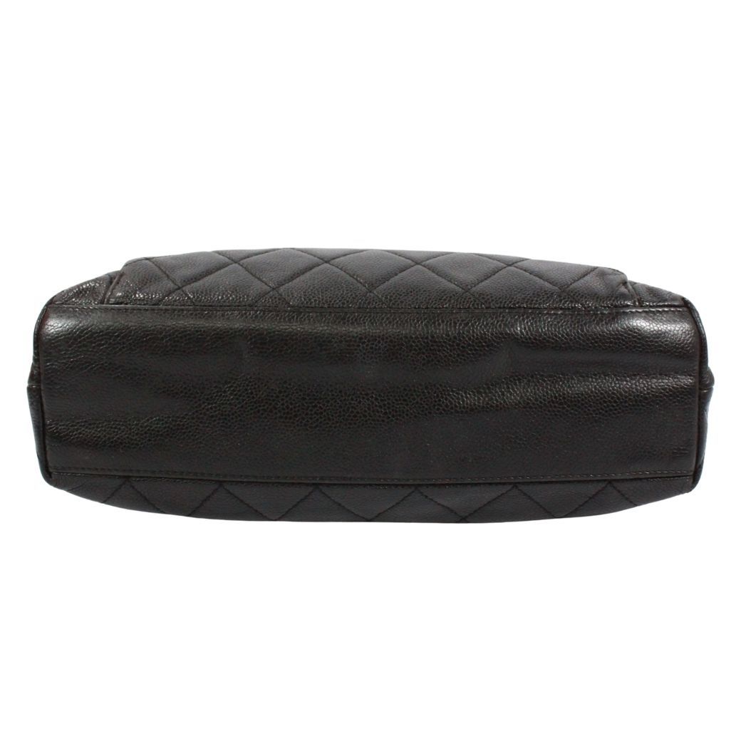 Chanel Quilted CC Logo Chain Caviar Leather Black Tote Bag Gold — view 4