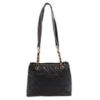 Chanel Quilted CC Logo Chain Caviar Leather Black Tote Bag Gold — view 3
