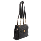Chanel Quilted CC Logo Chain Caviar Leather Black Tote Bag Gold — view 2