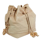Chanel CC Logo Drawstring Lambskin Beige Shoulder Bag Gold — view 3