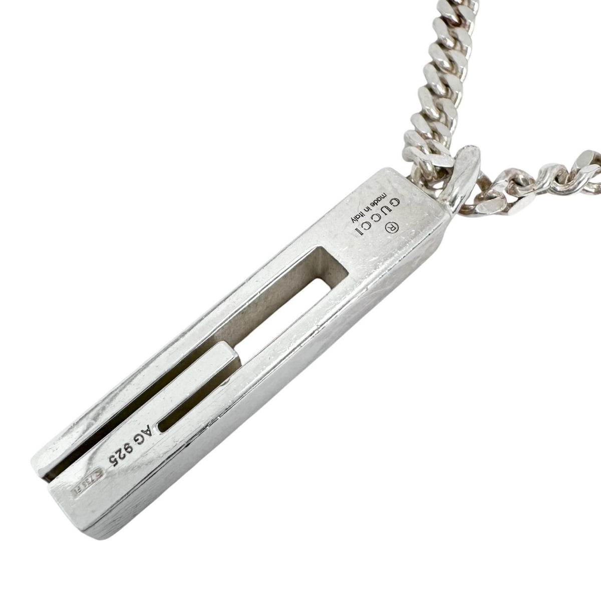 Gucci Cutout G Bar Silver Necklace — view 2