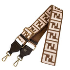 Fendi FF Logo Shoulder Strap Leather Canvas Pink Brown Gold