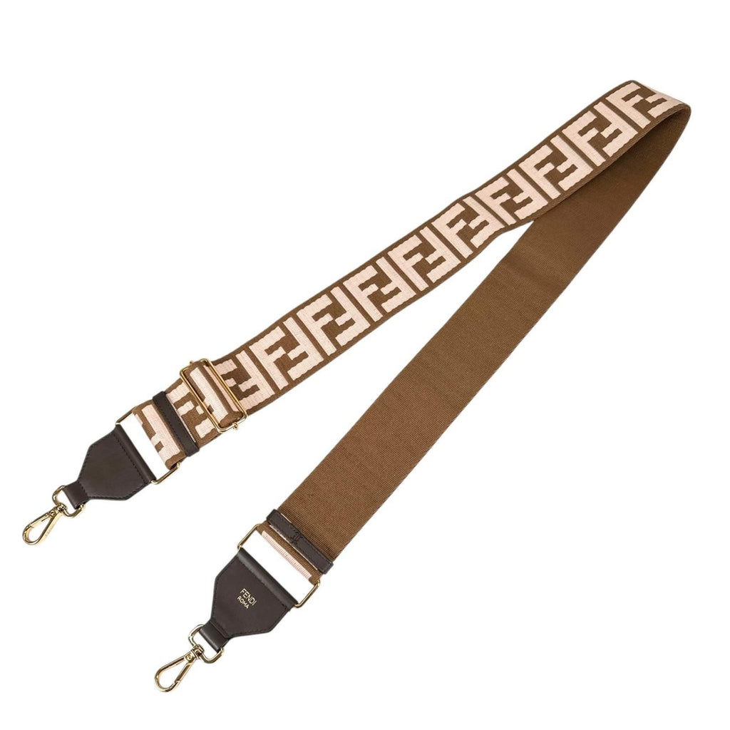 Fendi FF Logo Shoulder Strap Leather Canvas Pink Brown Gold — view 2