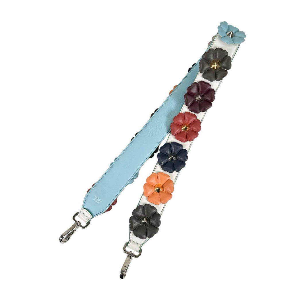 Fendi Shoulder Strap Leather White Multicolor Light Blue Silver