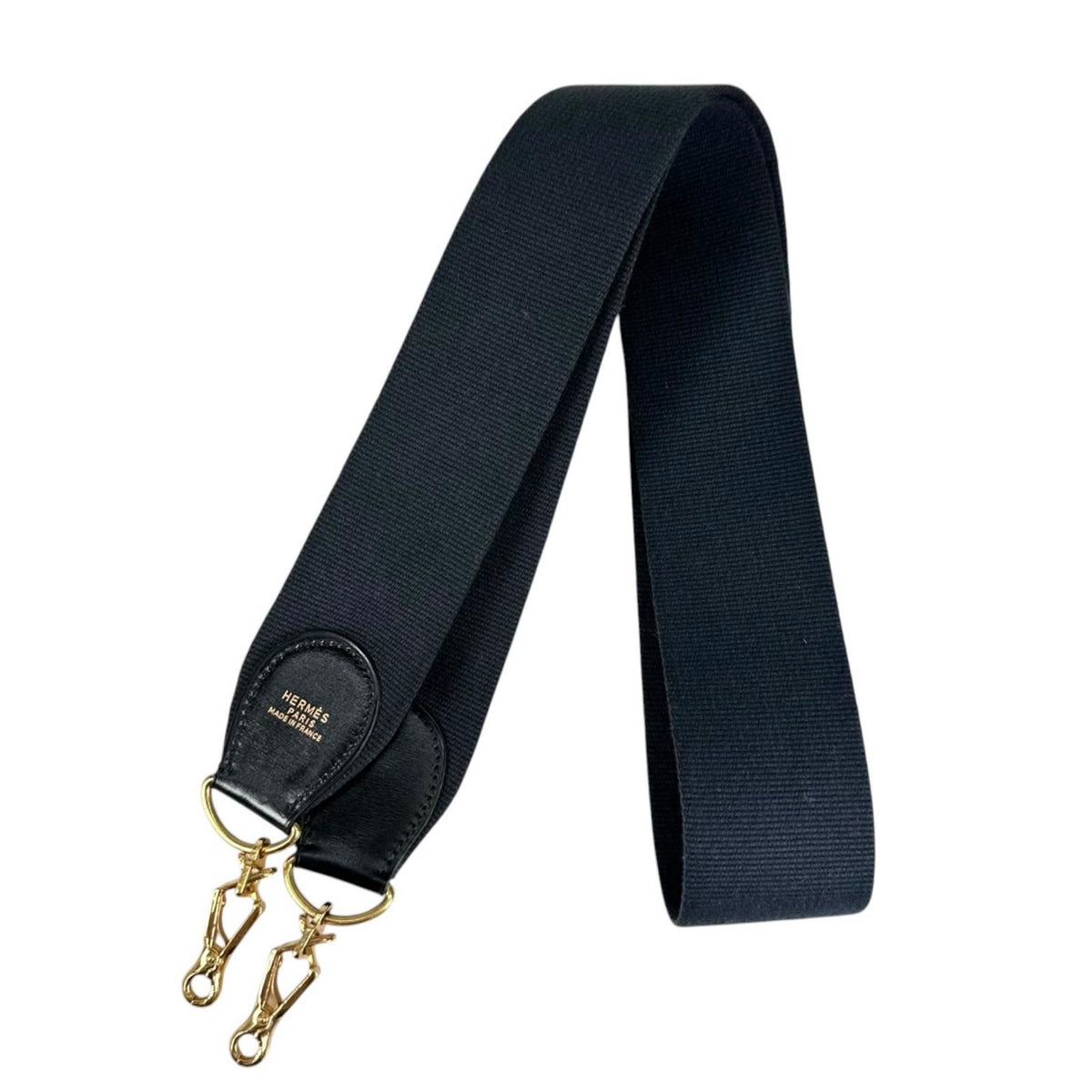 Hermes Shoulder Strap Canvas Box Calf Black Gold