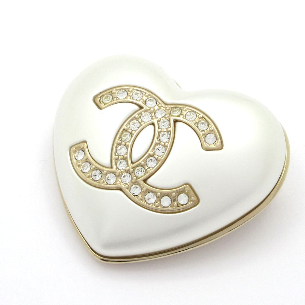 Chanel Brooch White Gold Heart CC Logo