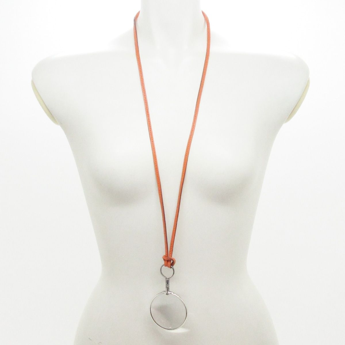 Hermes Necklace Leather Silver Orange Loupe — view 2
