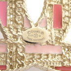 Chanel Brooch Gold Pink Multi CC Logo Plaid Pattern — view 3