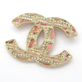 Chanel Brooch Gold Pink Multi CC Logo Plaid Pattern