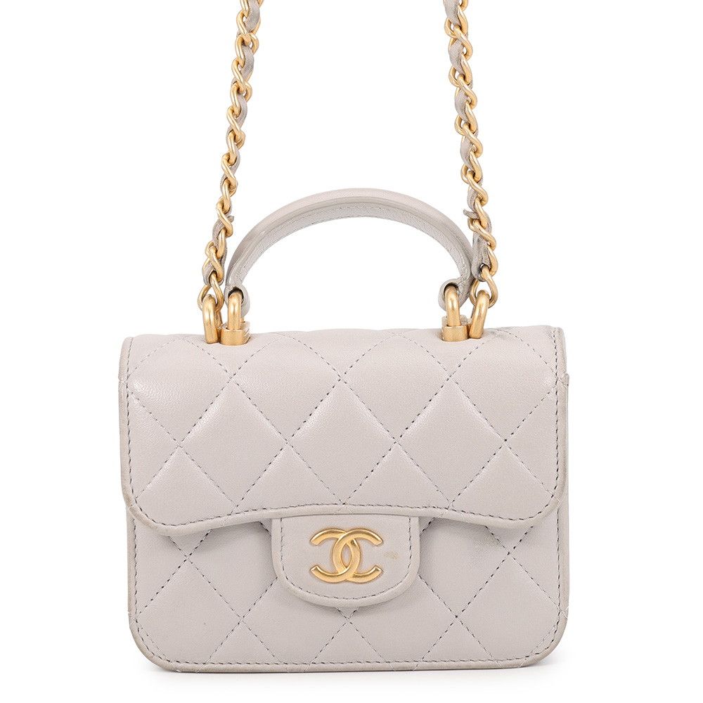 Chanel Chain Shoulder Bag Mini Quilted CC Logo Top Handle Lambskin