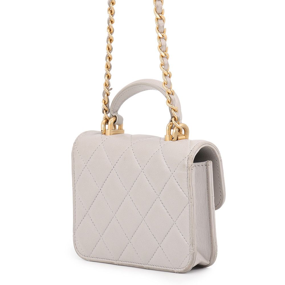 Chanel Chain Shoulder Bag Mini Quilted CC Logo Top Handle Lambskin — view 2