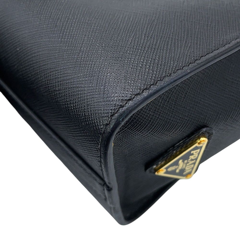 Prada Handbag Embossed Logo Saffiano Leather 2-Way Black — view 7