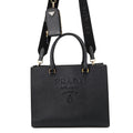 Prada Handbag Embossed Logo Saffiano Leather 2-Way Black