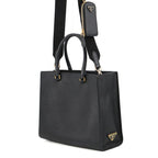 Prada Handbag Embossed Logo Saffiano Leather 2-Way Black — view 2