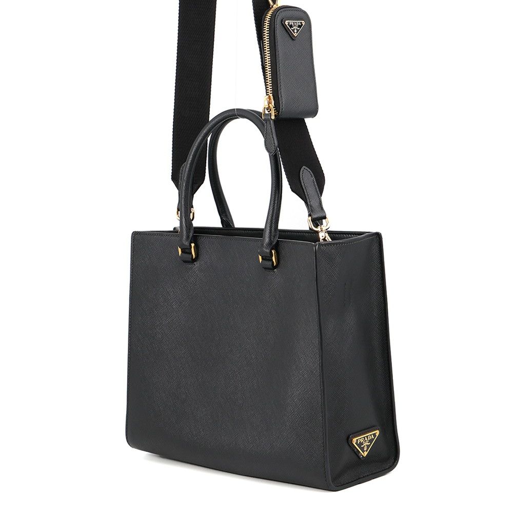 Prada Handbag Embossed Logo Saffiano Leather 2-Way Black — view 2