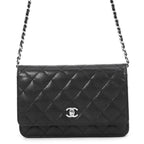 Chanel Chain Wallet Quilted CC Logo Caviar Leather Black Shoulder Bag