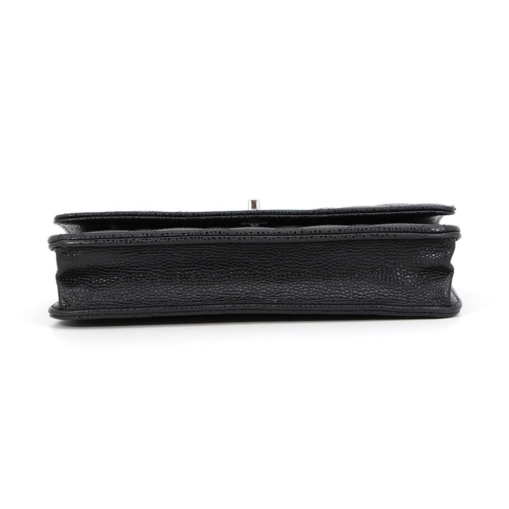 Chanel Chain Wallet Quilted CC Logo Caviar Leather Black Shoulder Bag — view 3