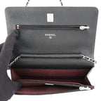 Chanel Chain Wallet Quilted CC Logo Caviar Leather Black Shoulder Bag — view 6