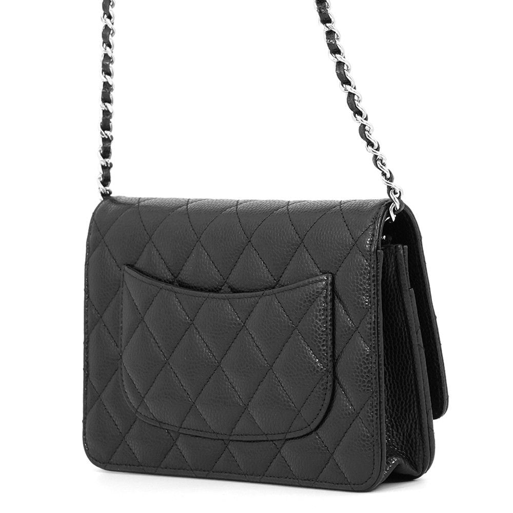 Chanel Chain Wallet Quilted CC Logo Caviar Leather Black Shoulder Bag — view 2