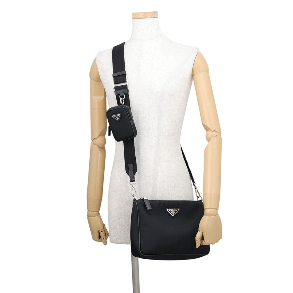 Prada Shoulder Bag Re-Nylon Saffiano Leather Nylon Crossbody Black — view 4