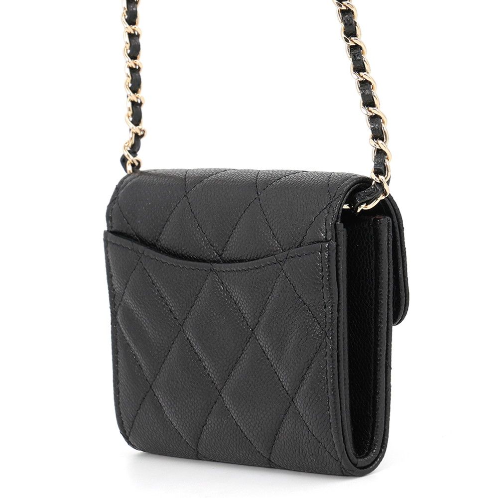 Chanel Chain Wallet Quilted CC Logo Mini Caviar Leather Black Shoulder Bag — view 2