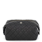 Chanel Pouch Quilted Zip Caviar Leather Case Black