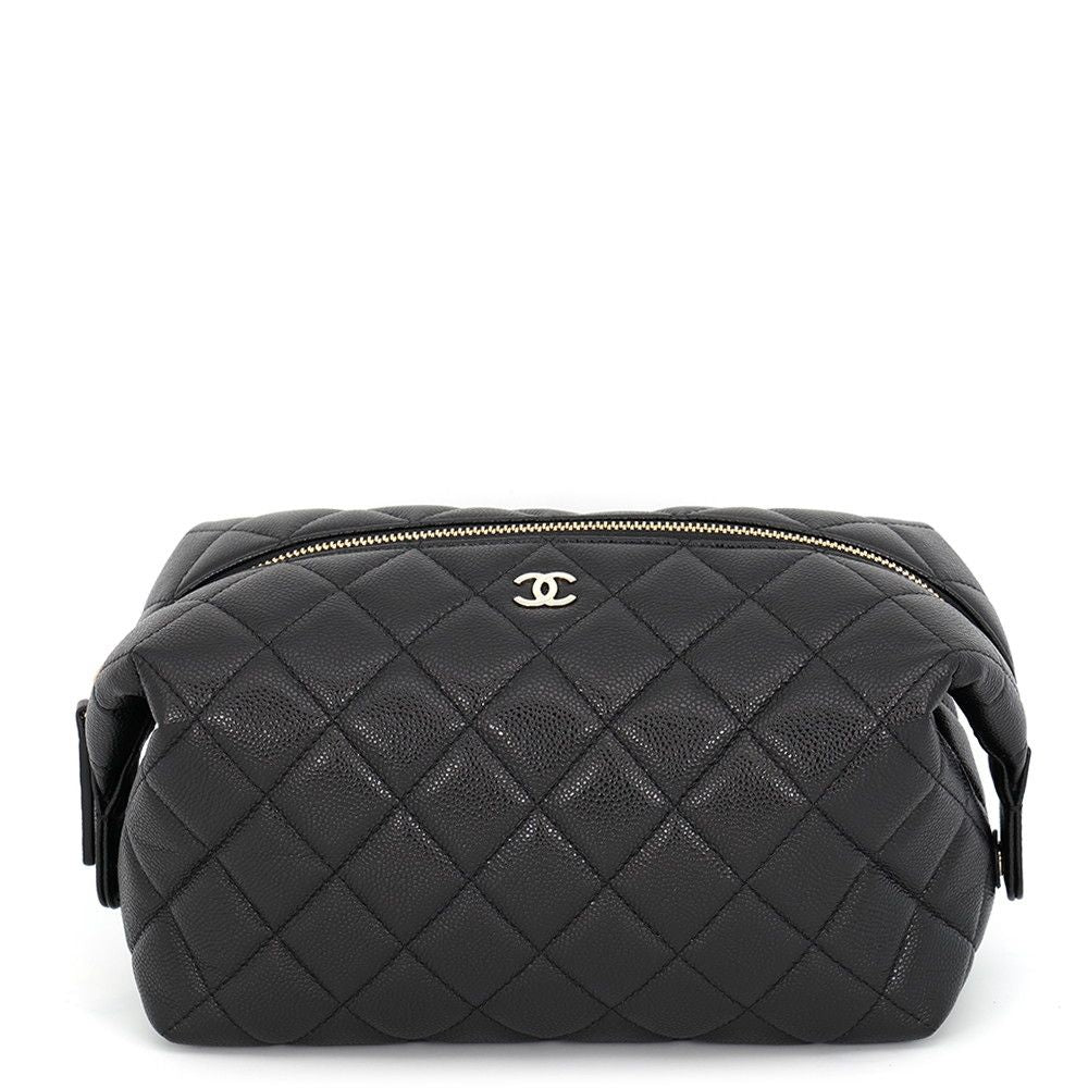 Chanel Pouch Quilted Zip Caviar Leather Case Black